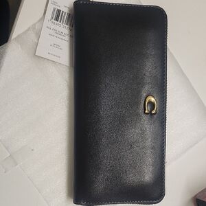 Coach Black Leather Zip Around Wallet with Gold Hardware